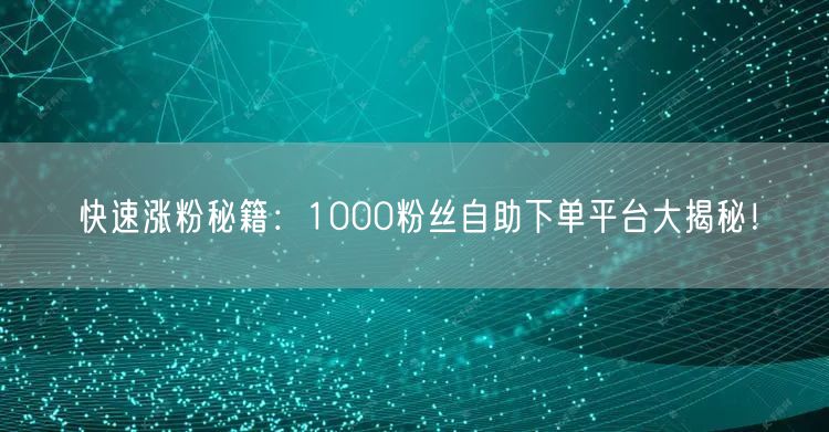 快速涨粉秘籍：1000粉丝自助下单平台大揭秘！