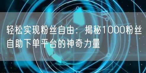 轻松实现粉丝自由：揭秘1000粉丝自助下单平台的神奇力量