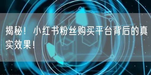 揭秘！小红书粉丝购买平台背后的真实效果！