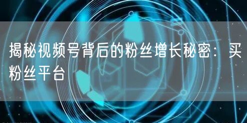 揭秘视频号背后的粉丝增长秘密：买粉丝平台